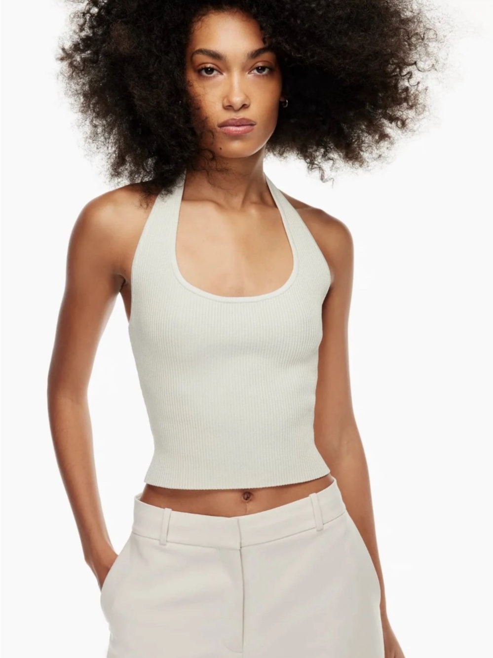 Aritzia Wilfred Sculpt Knit Backless Halter Top Matte Pearl (Cream) Size XS